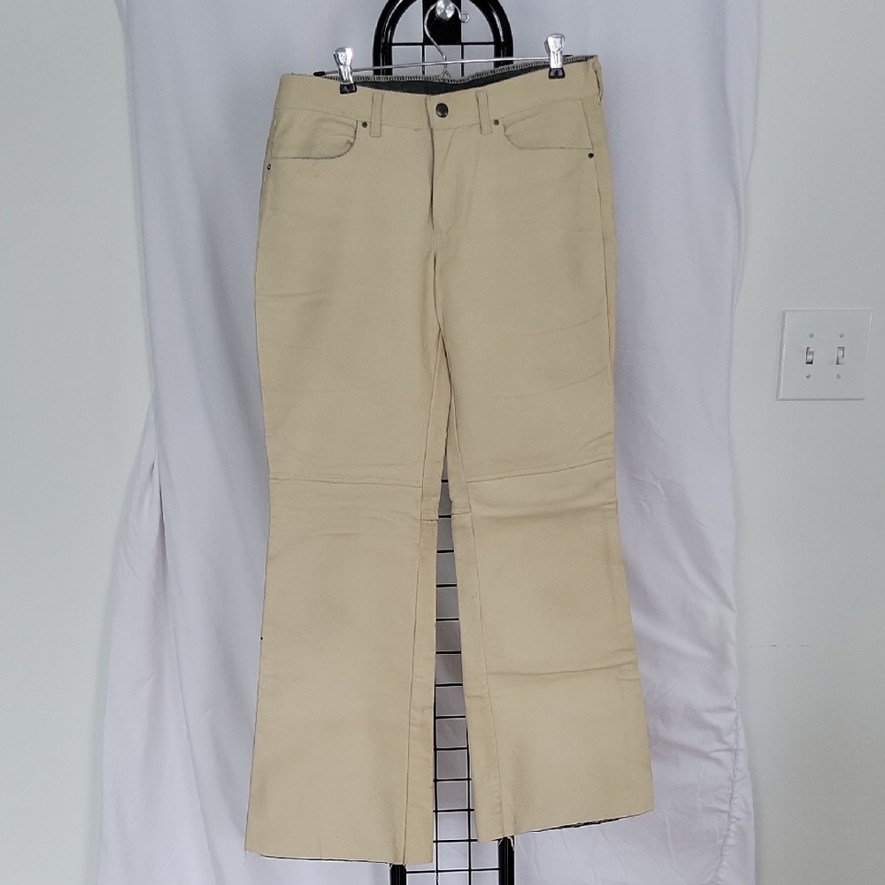 DIESEL Leather (Unisex) Pants, 31/Large, Cream, Vintage